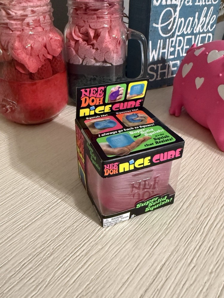 Needoh Nice Cube Pink -Sensory Squeeze Toy with Super Solid Squish - 2.25" Cube