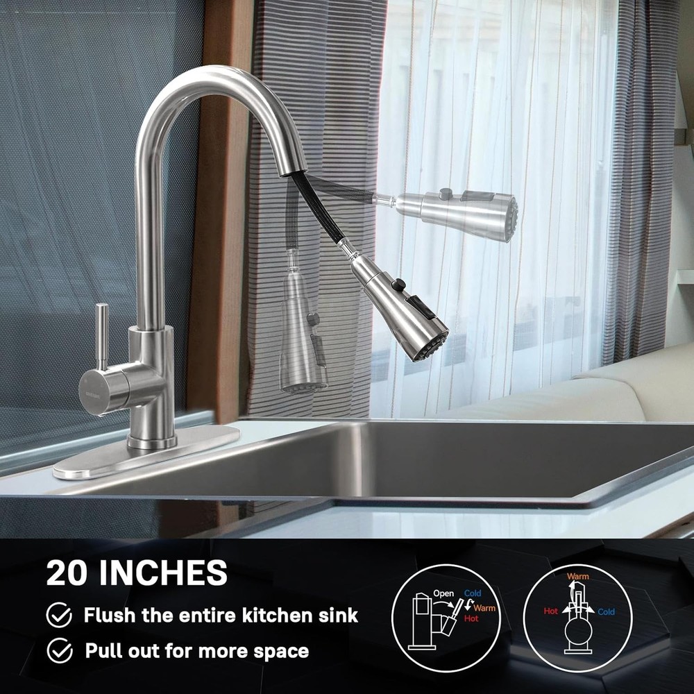WEWE Single Handle High Arc Brushed Nickel Pull 15.7 Inches,