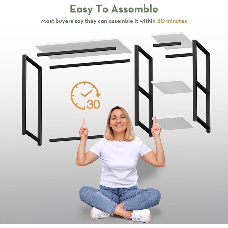 Compact Computer Desk W/ Sturdy Design Tool-Free Assembly Modern Style New