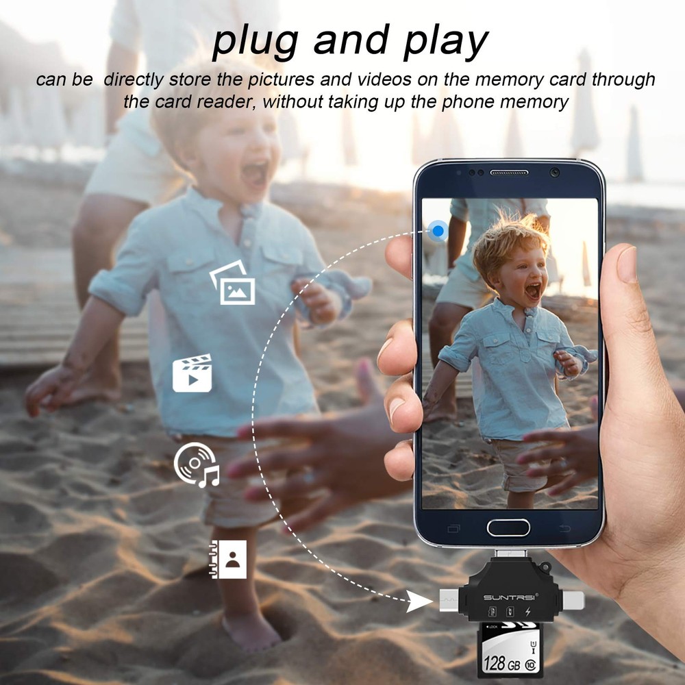 4 in 1 SD Card Reader for iPhone ipad Android Mac PC Camera,Micro black