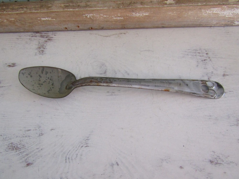 Vintage Enamel Ware Serving Spoon Chipped Rustic Decor