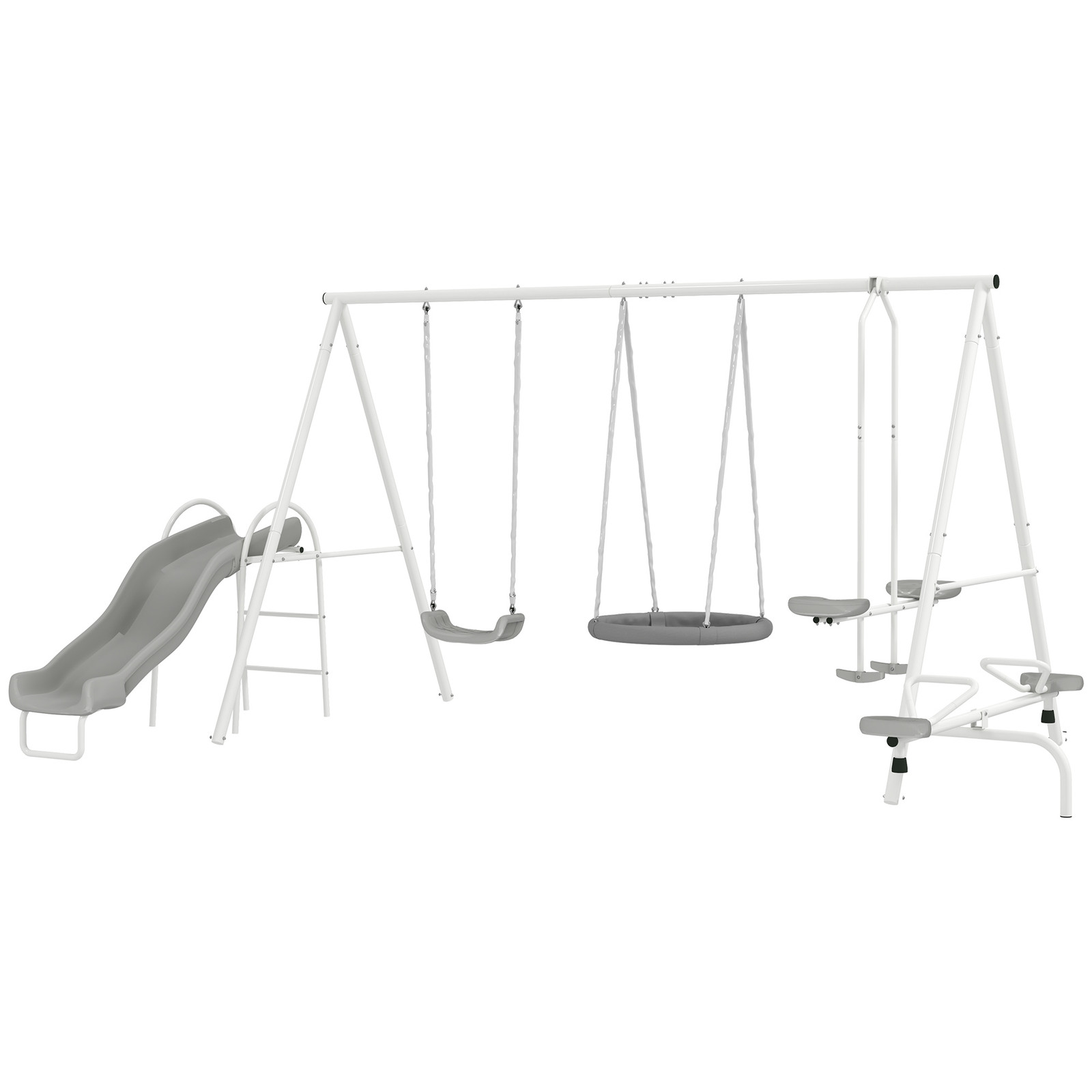 Outsunny Metal Swing Set for Kids with Double Swings Slide Seesaw Glider