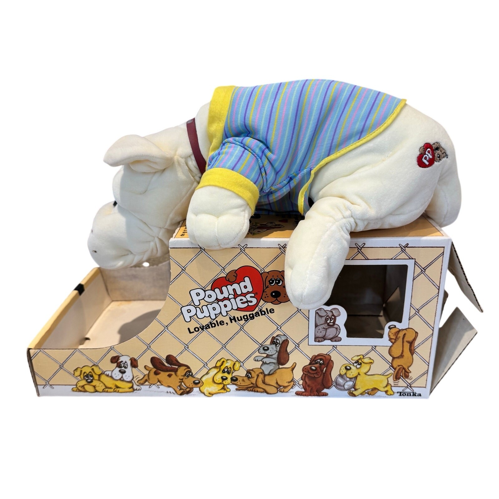 Vintage 1986 Tonka Pound Puppies White Puppy w/ Shirt Collar #7817 In Box Retro
