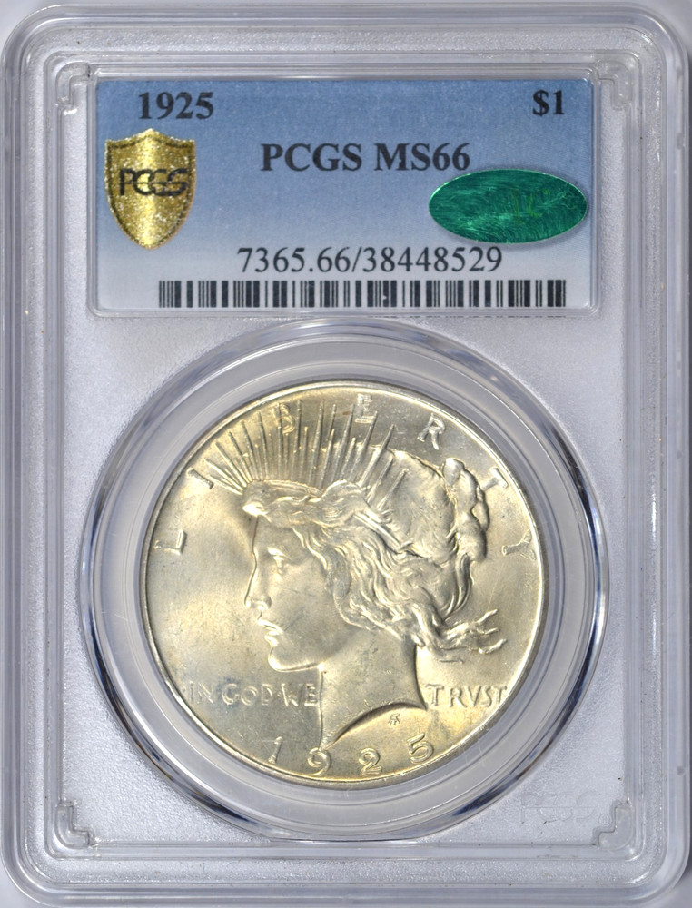 1925 PEACE SILVER DOLLAR PCGS MS66 CAC NICE GEM