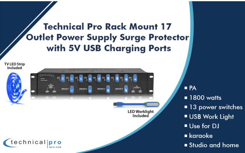 Technical Pro PS17U Rack Mount 17 Outlet Power Supply Surge Protector