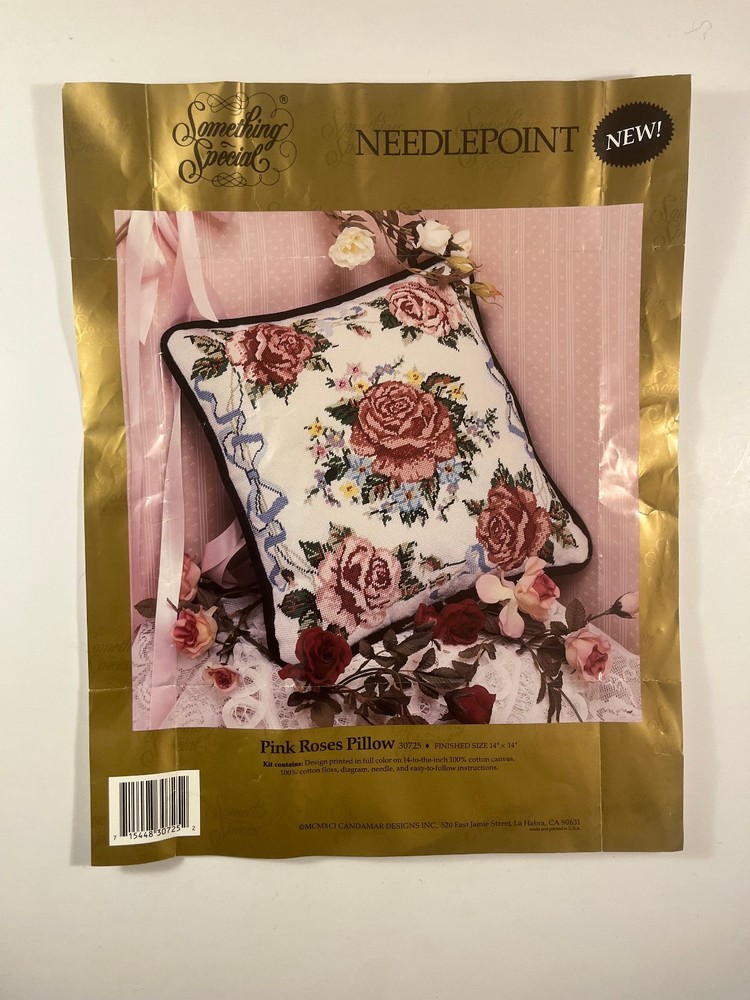 Something Special Needlepoint Kit #30725 "Pink Roses Pillow" - Started