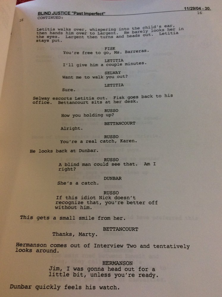 ORIGINAL SCRIPT BLIND JUSTICE PAST IMPERFECT STEVEN BOCHCO RON ELDARD NICHOLS