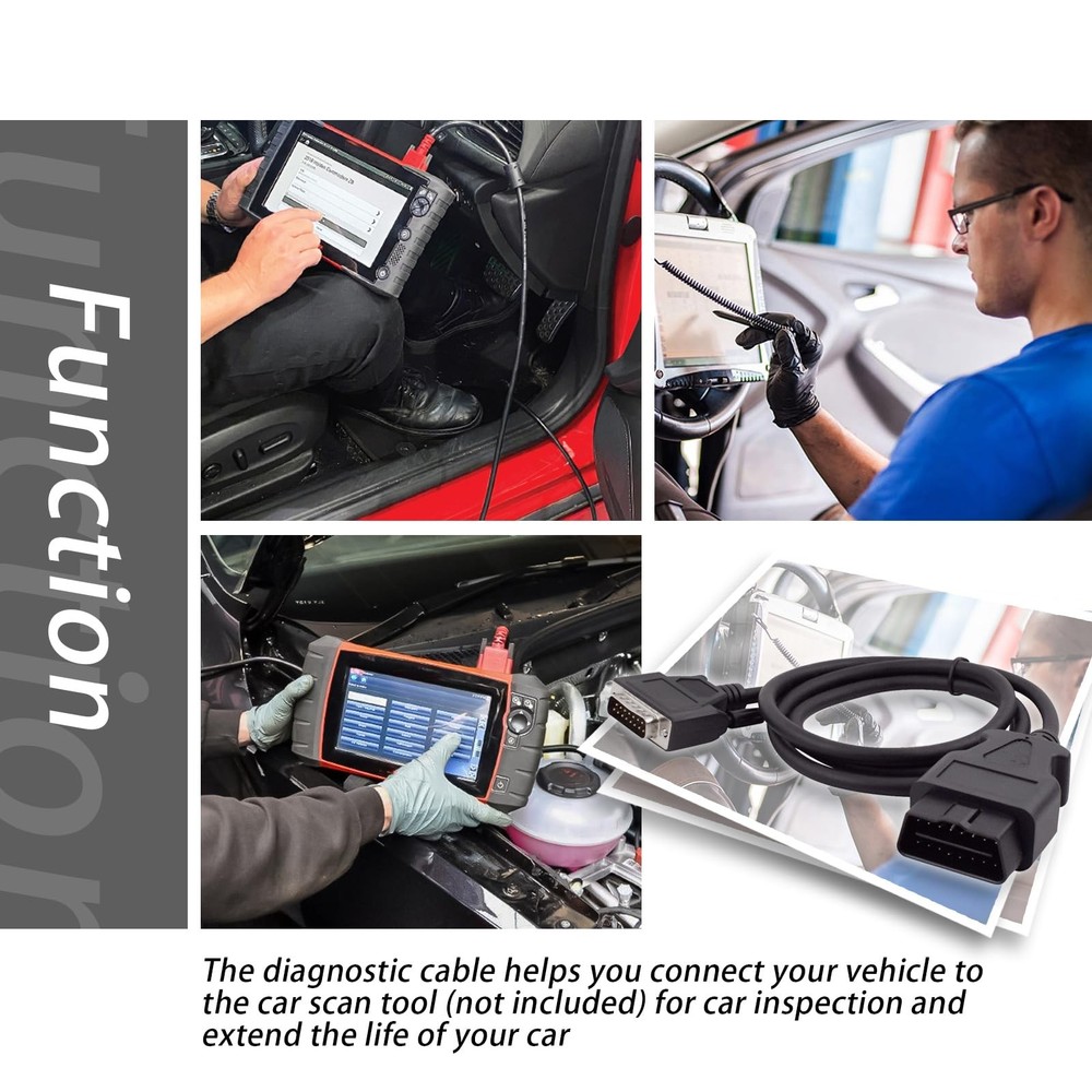 OBD2 OBDII Cable Fits for Cen Tech Code Reader Scanner Models Black 4 feet