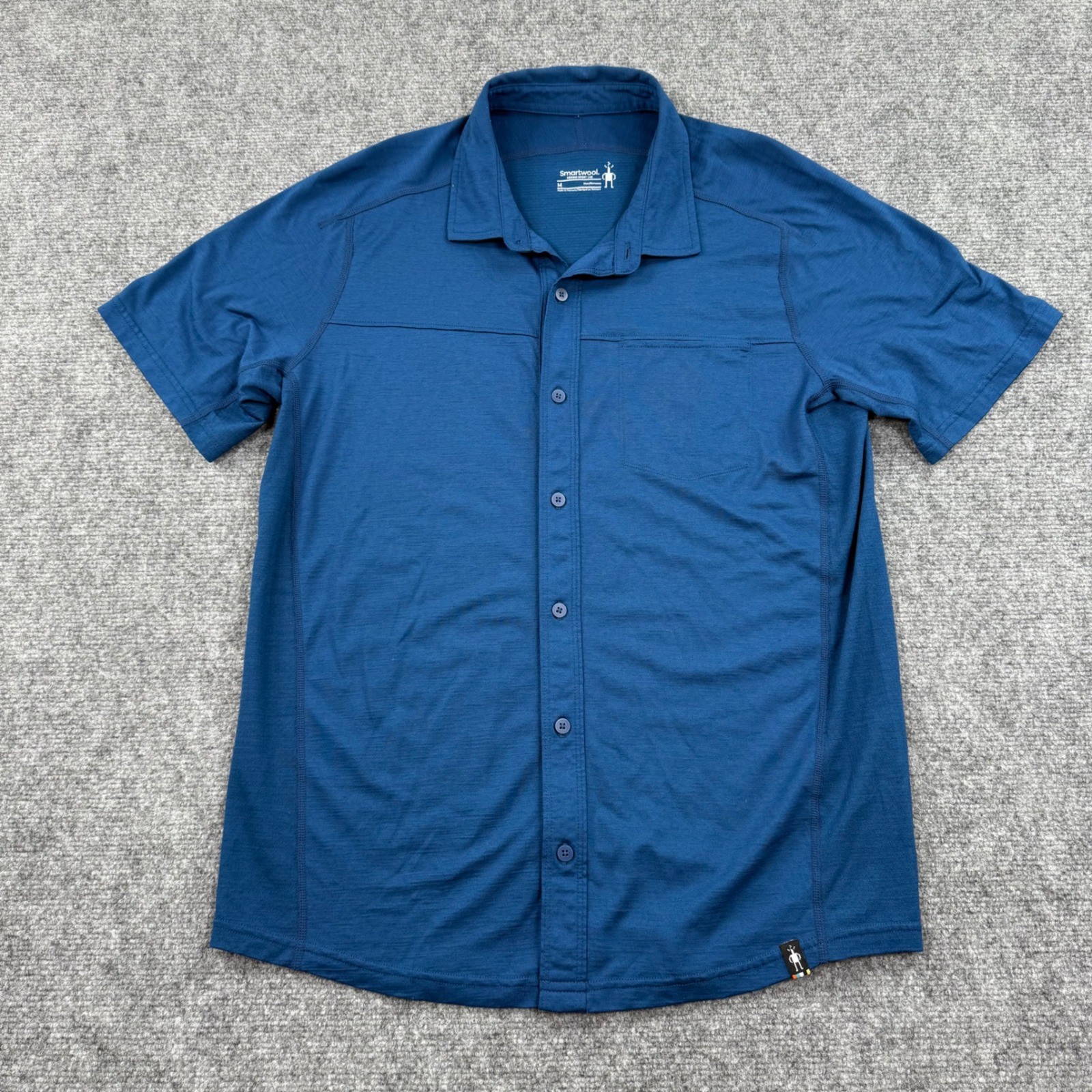 Smartwool Merino Sport 150 Short Sleeve Button Down Shirt Size Medium Blue Men's
