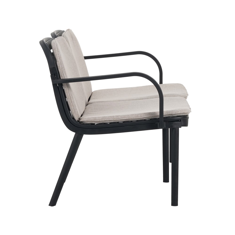 Outdoor Patio Loveseat with Weather Resistant Cushions, PP Frame, Black Beige