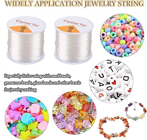 mm Elastic Stretch Thread for Bracelets, 3 Rolls Elastic 0.8 3 Roll Crystal