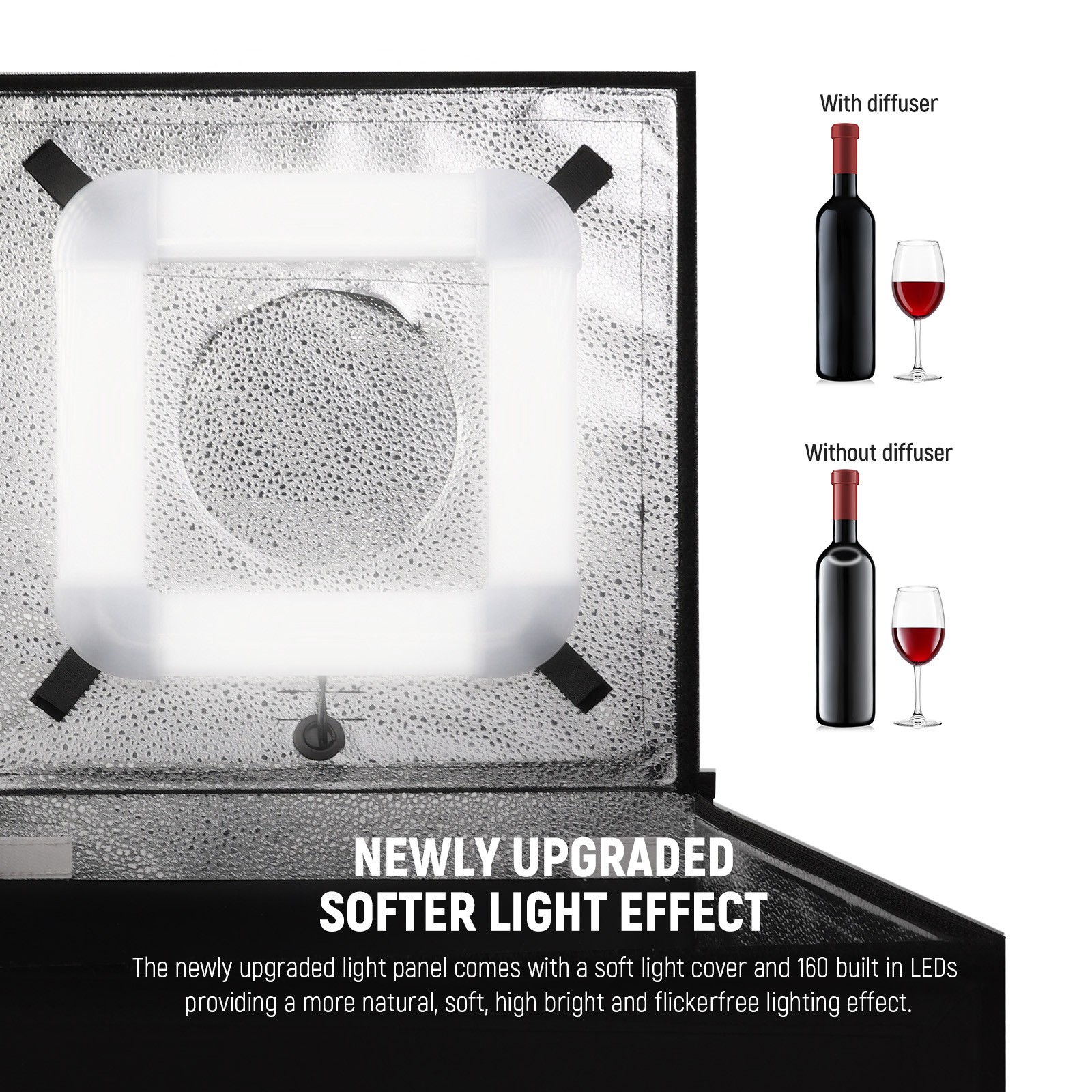 NEEWER LP60D 24" Photo Light Box w/4 Backdrops, 5600K 160 LEDs, Dimmable