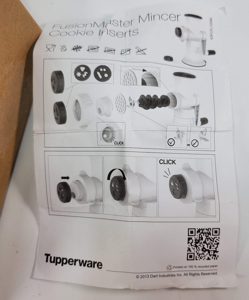 New Tupperware Fusion Master Mincer Attachment Cookie Inserts Meat Grinder