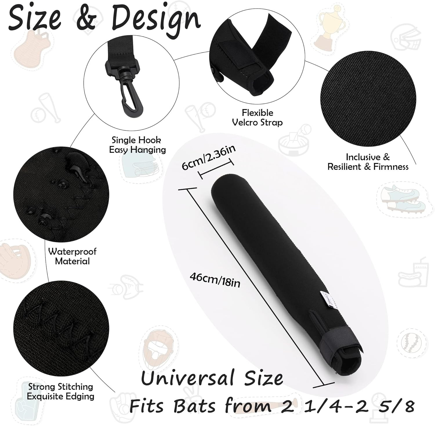 Bat Protector Sleeve for Baseball & Softball, Bat Warmer & Cover with Hook