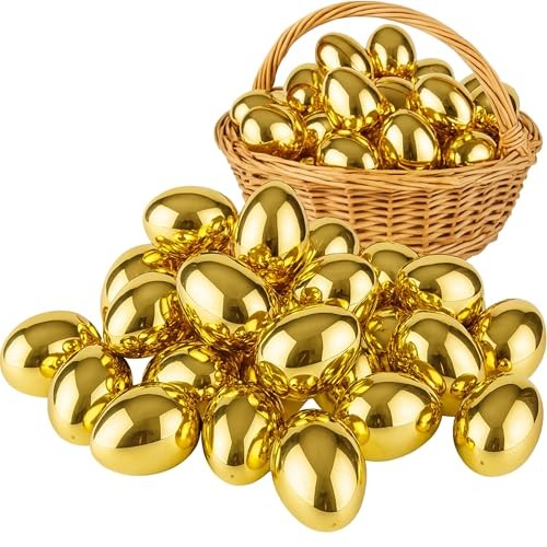 Golden Easter Eggs 30 Pack, 2.36'' Fillable Plastic Eggs for Easter Egg Hunt,