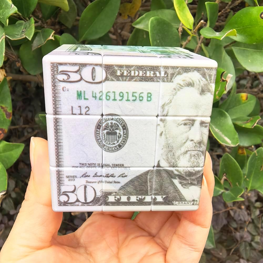 Fifty Dollar Cube,3X3 Magic Cube,Us Dollar Bill Speed Cube Stickerless with Stan