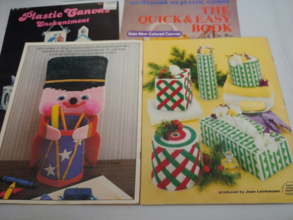 6 PLASTIC CANVAS leaflets MOBILE CHECKERS boxes picture frames tissue covers