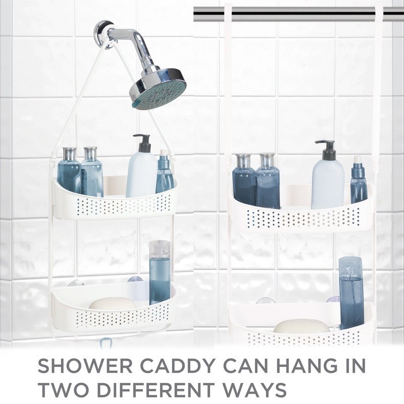 Convertible Shower Caddy Two Tier Organizer Rust Resistant W/ Accessory Hooks US