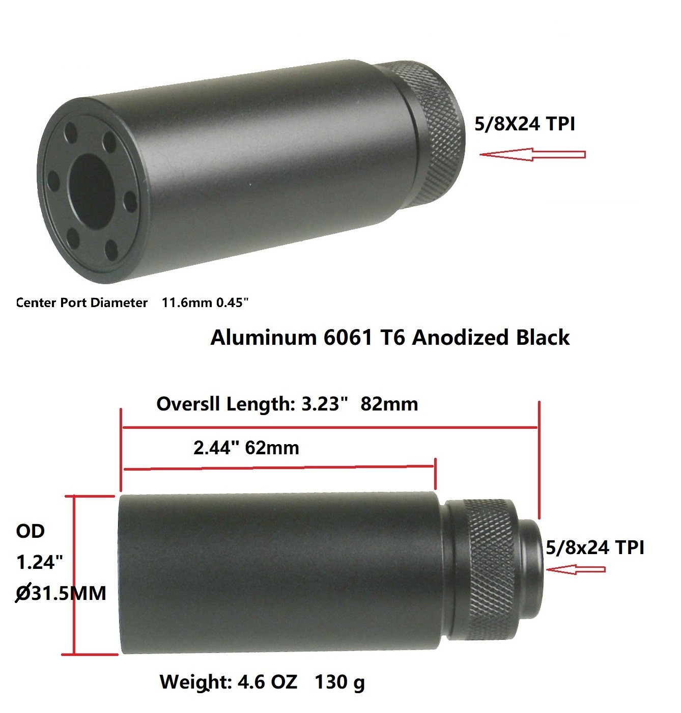 5/8x24 Thread 3.2 inch Compensator For 6.5Creedmoor Low Concussion Muzzle Brake