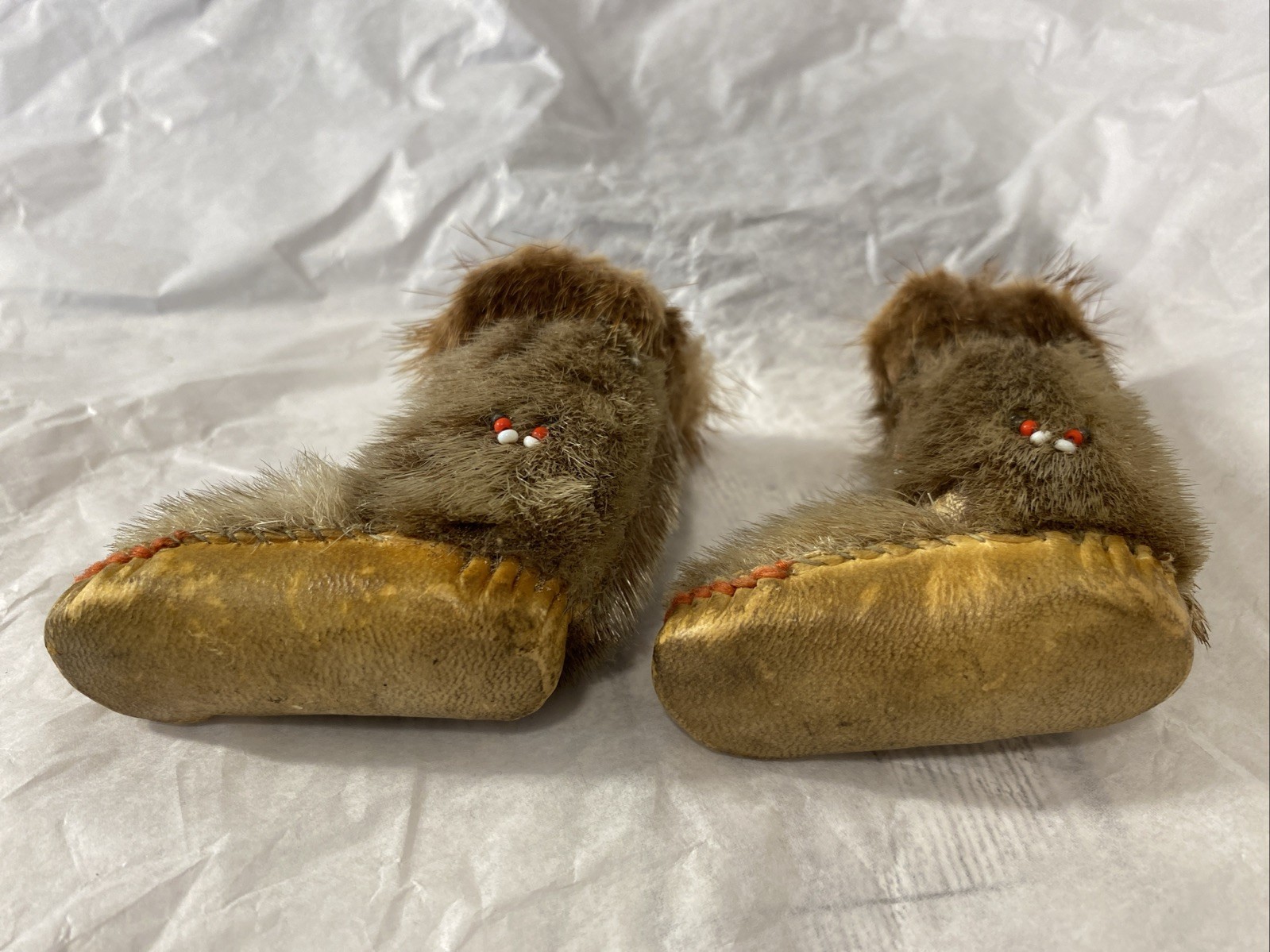 Beaded Fur Moccasin Boots Likely For A Doll Possibly Intuit