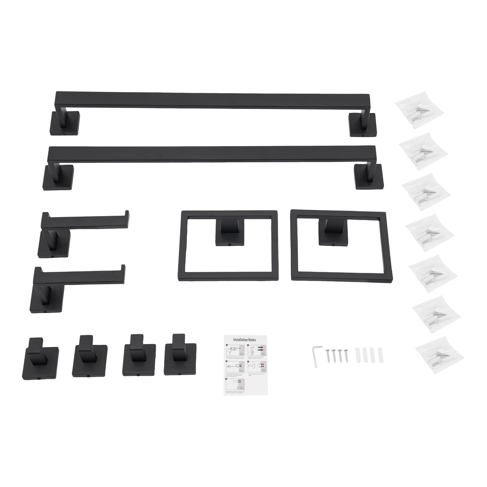 10-Piece Matte Black Bathroom Accessories Set with Towel Bars and Hooks
