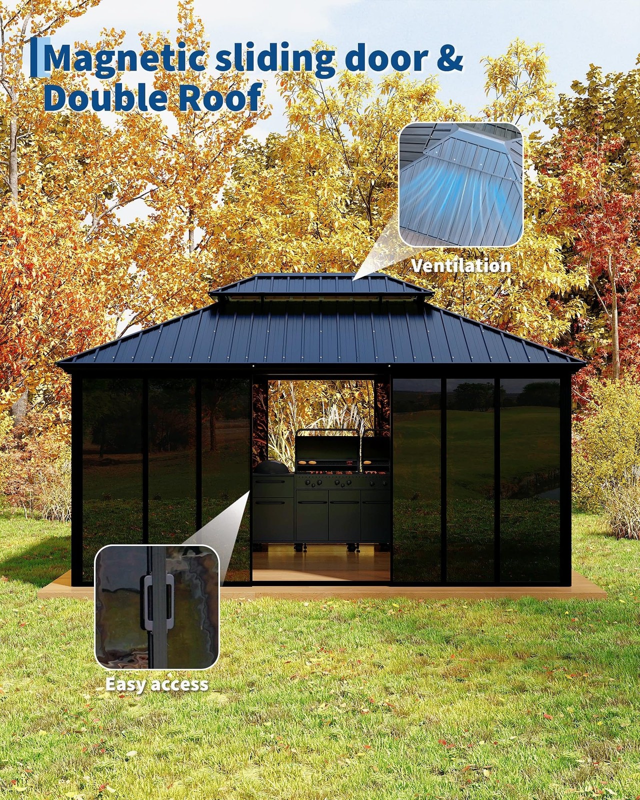 Enclosed Hardtop Gazebo Sunroom 12x16 ft Floor-to-Ceiling Sliding Doors Outdoor