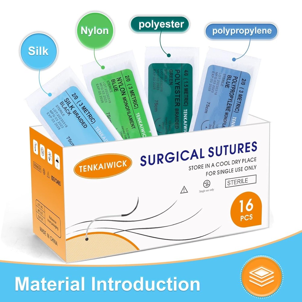 16 Packs Sutures Thread with Needle,Mixed Sutures, Training Threads (Non-Absorba