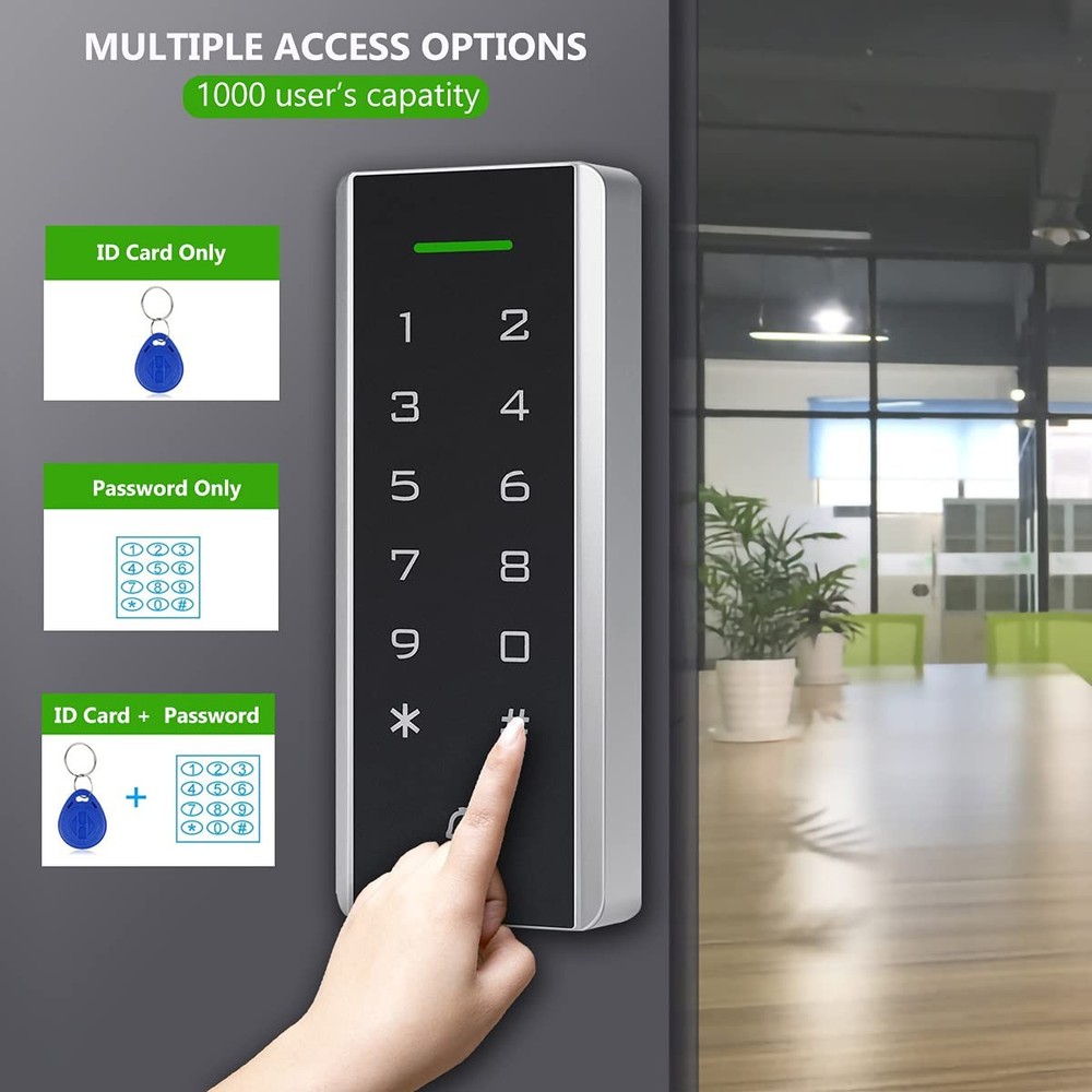 Door Access Control System Keypad ID Card Reader 1000 Users Support 5PCS Keyc