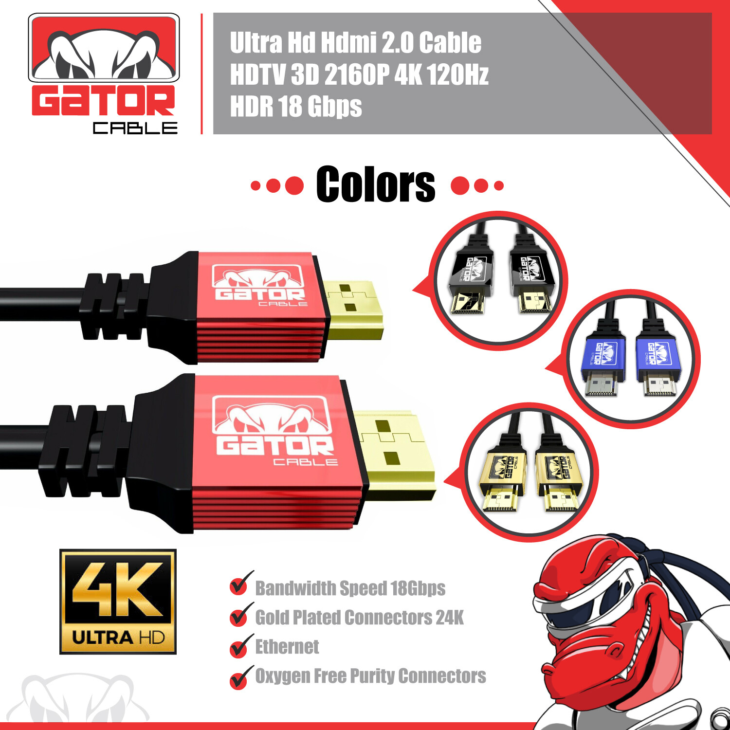 4K HDMI 2.0 Cable UHD Ultra HD High Speed 2160P HDR 60Hz 18Gbps Dolby HDCP HDTV