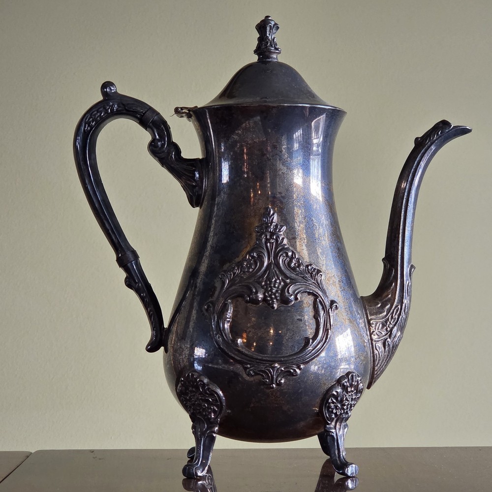Antique Towle Ornate Fancy Silverplate Table Teapot with Hinged Lid Footed 10"