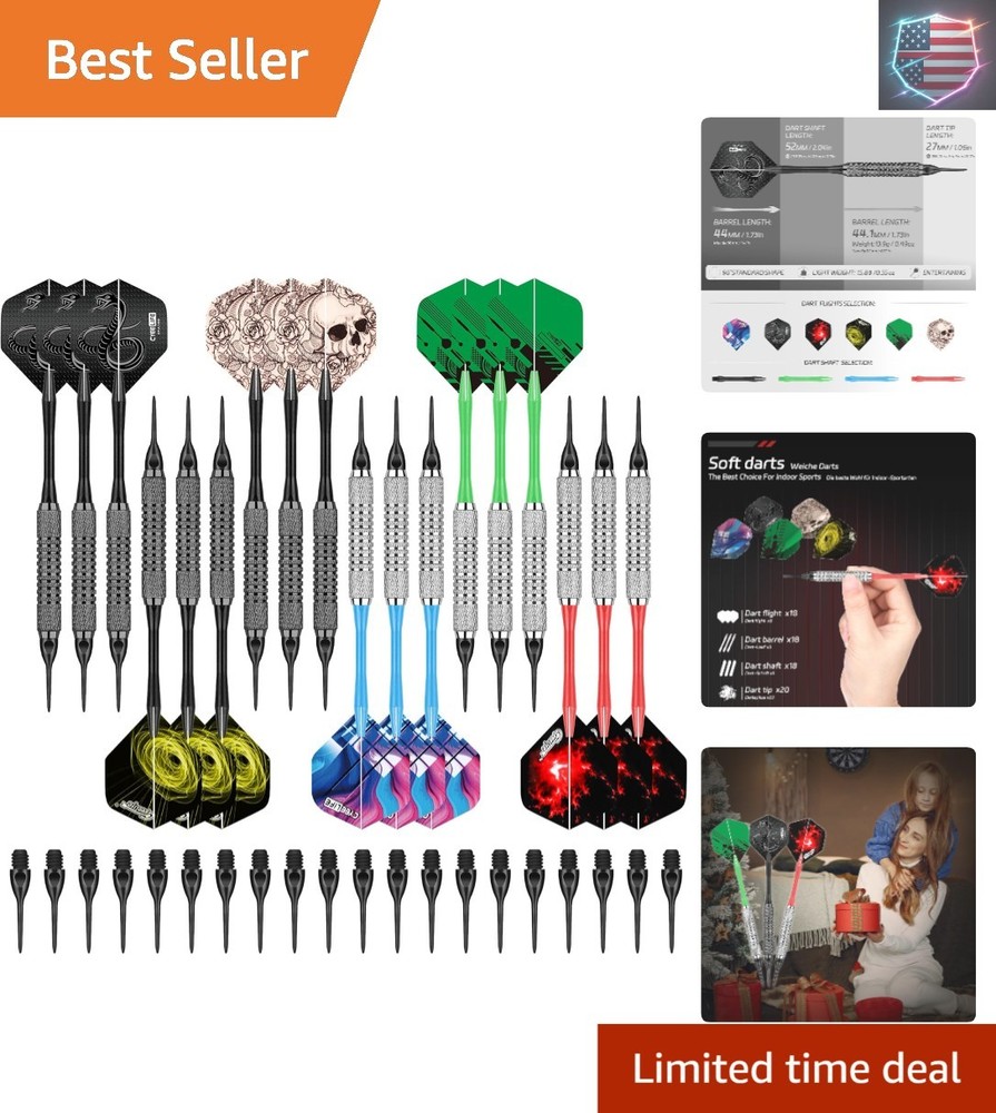 Darts Plastic Tip - 18pcs Soft Tip Darts Set for Electronic Dart Board