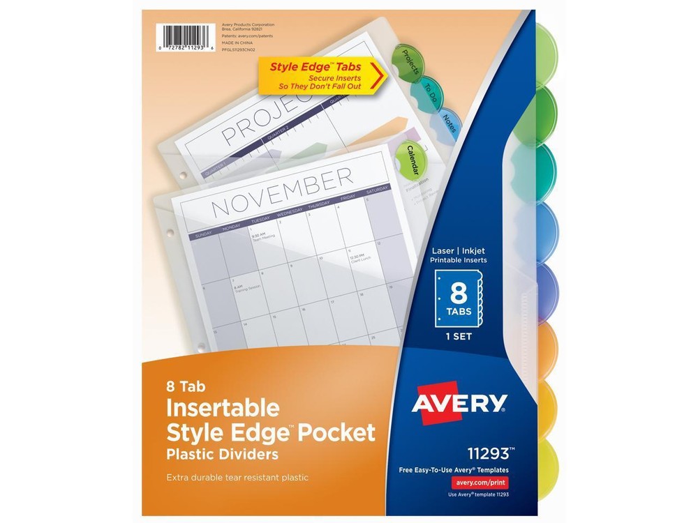 Avery 11293 Style Edge Insertable Dividers with Pocket, 8-Tab