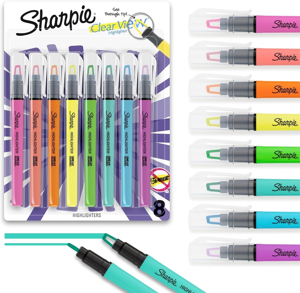 Sharpie Clear View Highlighter Sticks, Chisel 8 Count (Pack of 1), Assorted