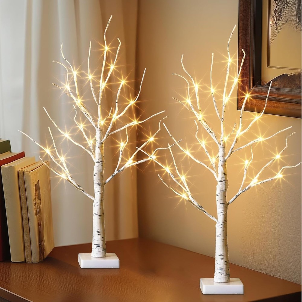 Lighted Birch Tree Easter Decorations for Home, 2Pack 24 LED Battery Operated...