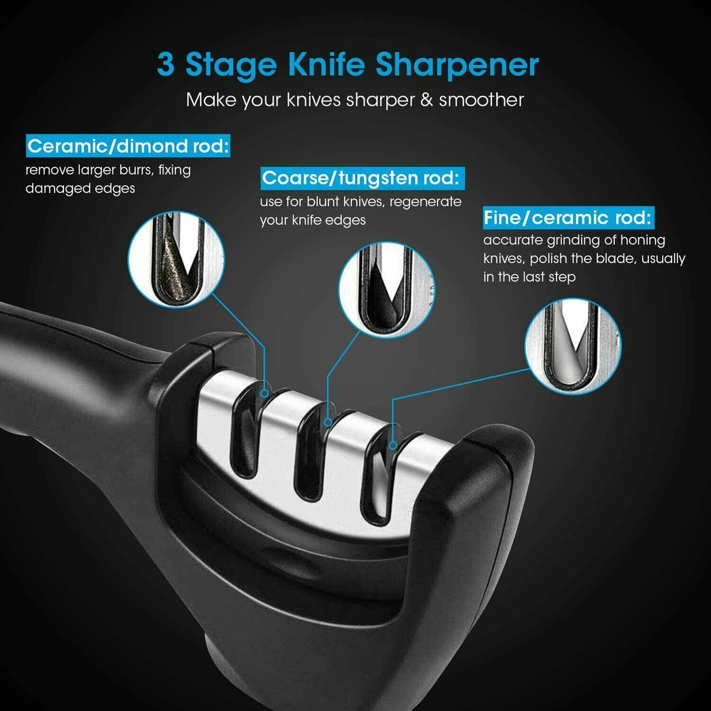 Knife Sharpener 3 Stage Professional System Polish Sharpening Kitchen Tool NEW