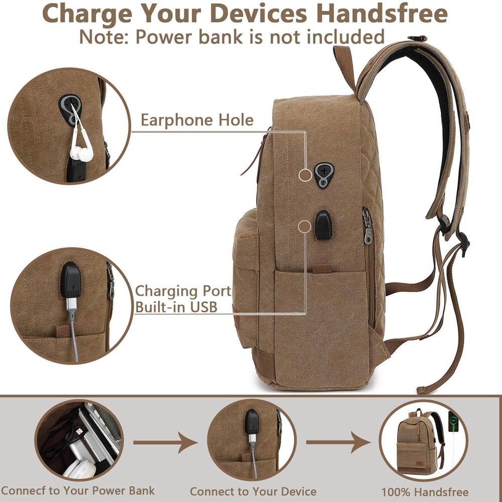 UNIWALK Canvas Backpack, Waterproof computer Backpack with USB Coffee
