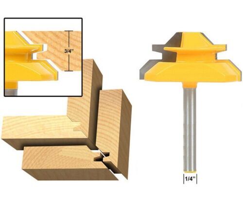 3Pcs 45 Degree Lock Miter Router Bit Set,1/2",5/8",3/4" Cutting Height,1/4"Shank