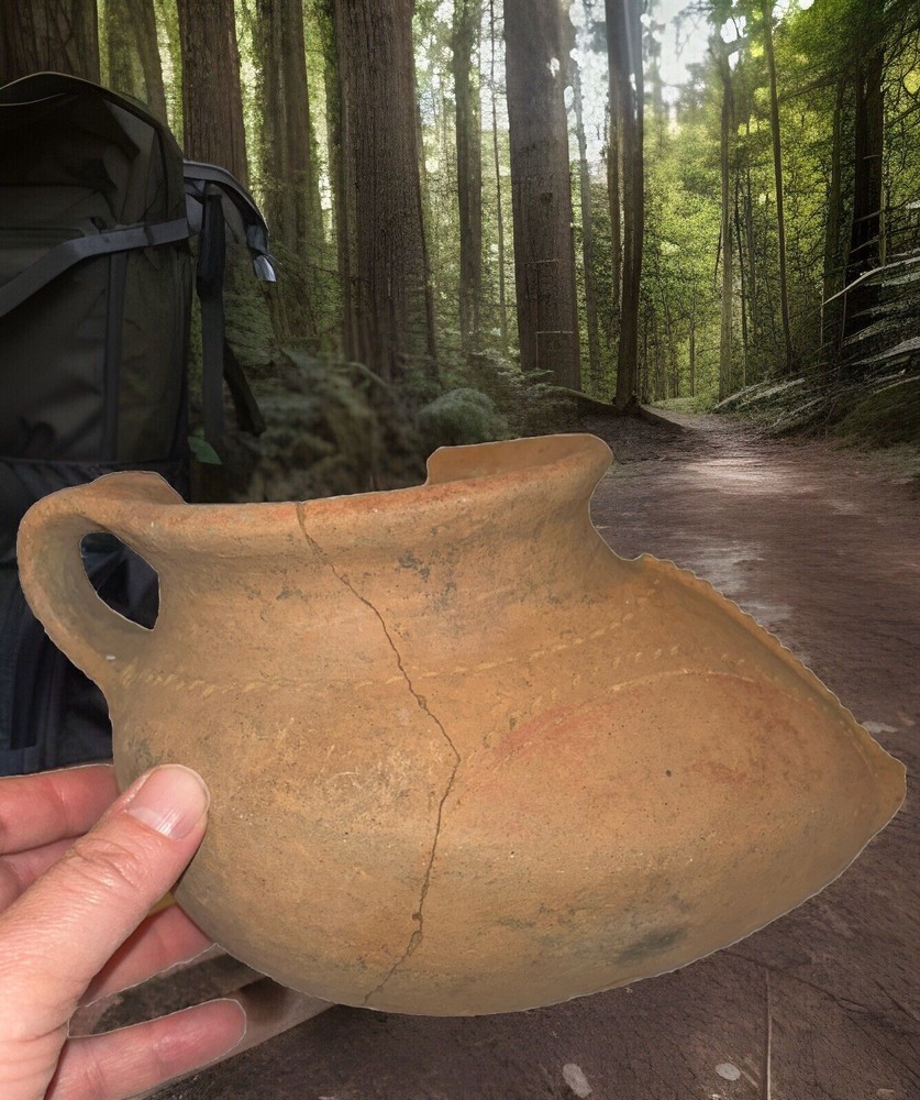Broken Handmade Ceramic Mayan Shoe Vase 10”