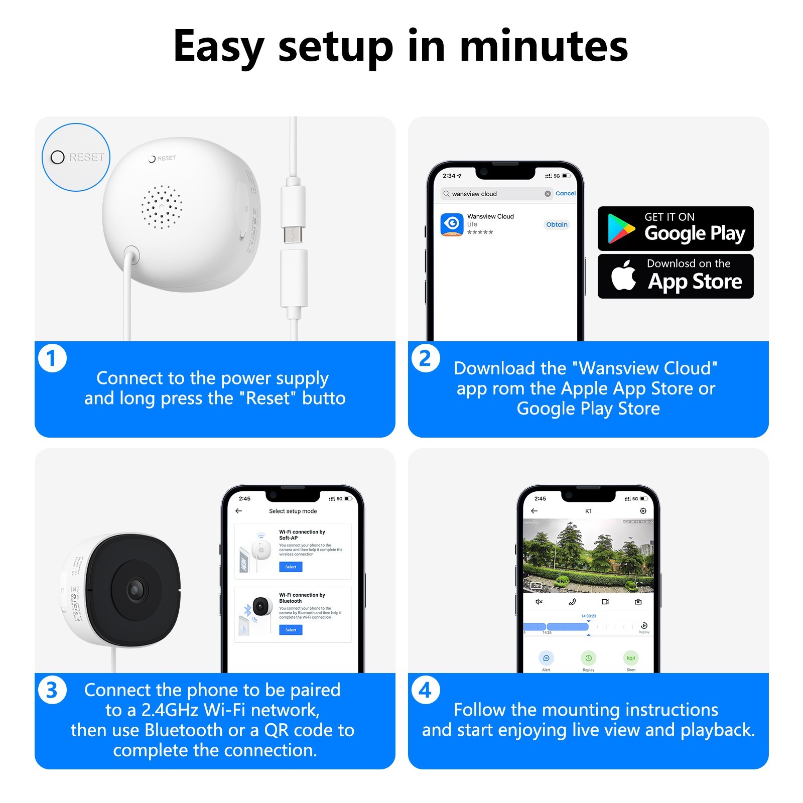 Wansview 3MP 2K Window Camera, 2.4Ghz Wifi Indoor Cameras for Home Security NEW