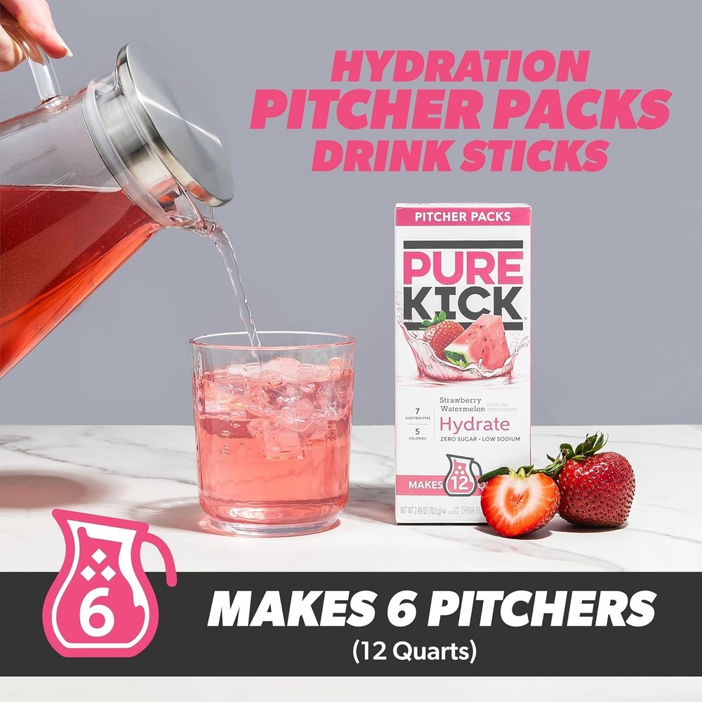 Pure Kick Hydration Pitcher Pack, Strawberry Watermelon, Includes 6 Packets, 1 B