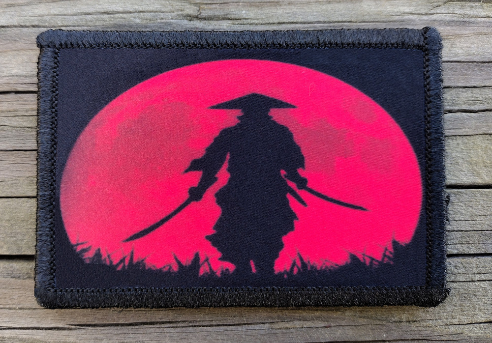 Samurai Moon 2 Swords Morale Patch Hook and Loop Katana Army Custom Tactical 2A