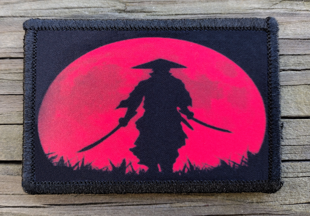 Samurai Moon 2 Swords Morale Patch Hook and Loop Katana Army Custom Tactical 2A