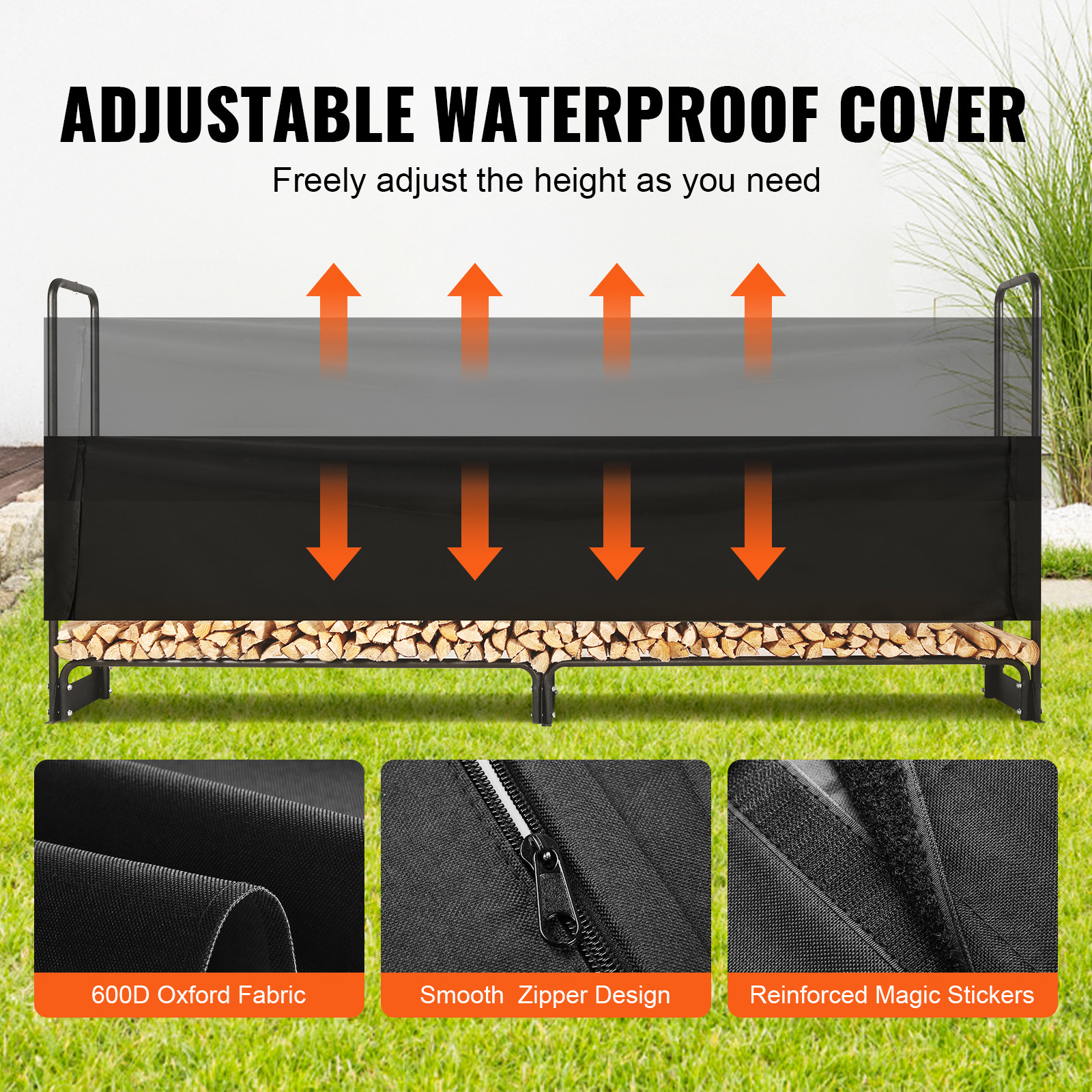 VEVOR 8.5 FT Outdoor Firewood Rack with Cover Firewood Holder 102"x14.2"x46.1"