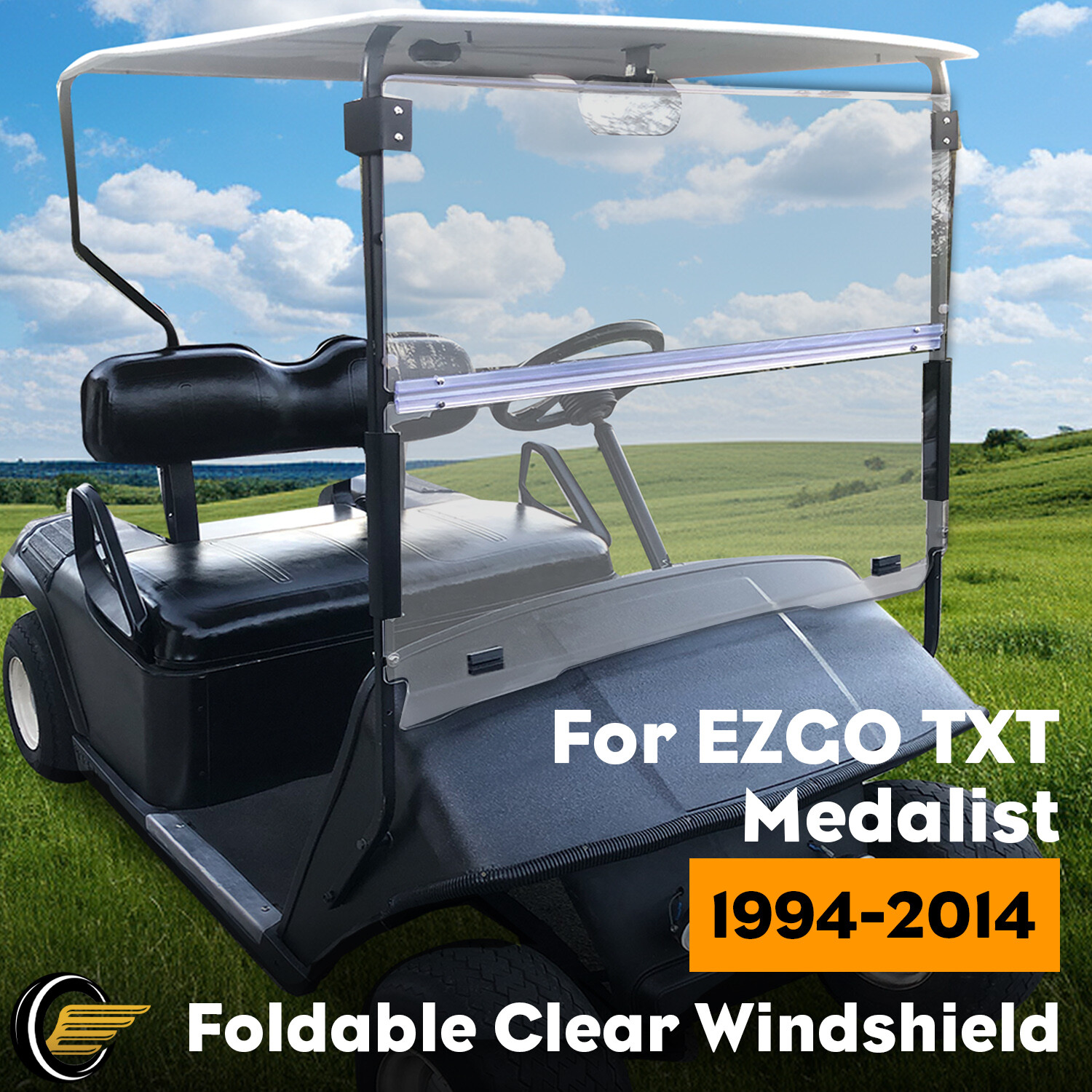 For EZGO TXT & Medalist 94-13 14 Golf Cart Windshield Folding Clear Windscreen