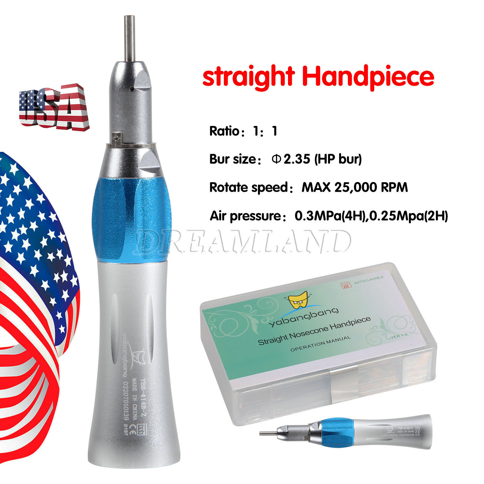 SEASKY Dental Slow Low Speed Straight Handpiece Nose Cone E-type HP