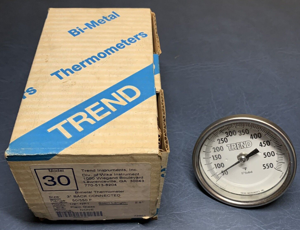 TREND INSTRUMENTS MODEL 30 BIMETAL THERMOMETER 3" BACK CONNECTED