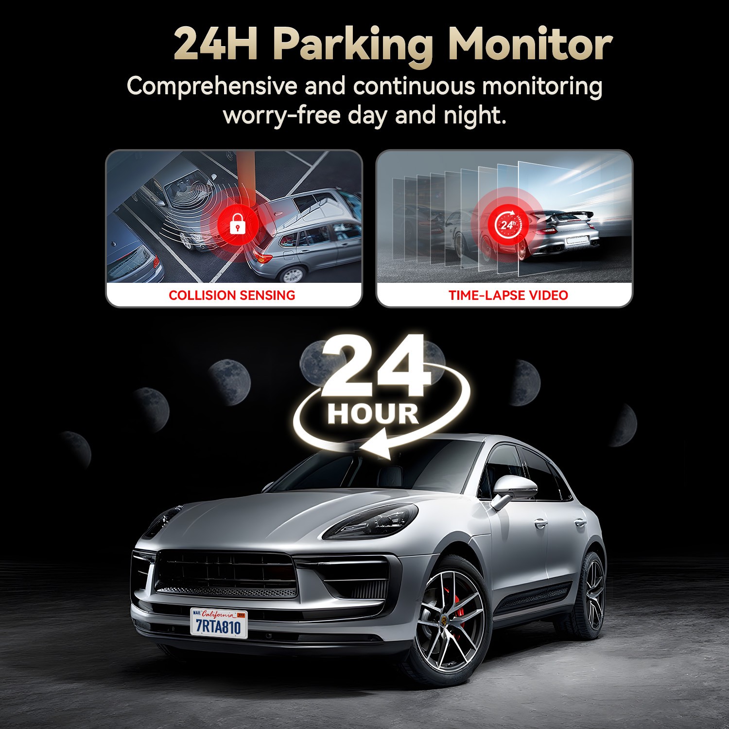 REDTIGER A8 64GB Card 4K Dash Cam Front and Rear,Touch Screen,Loop Recording