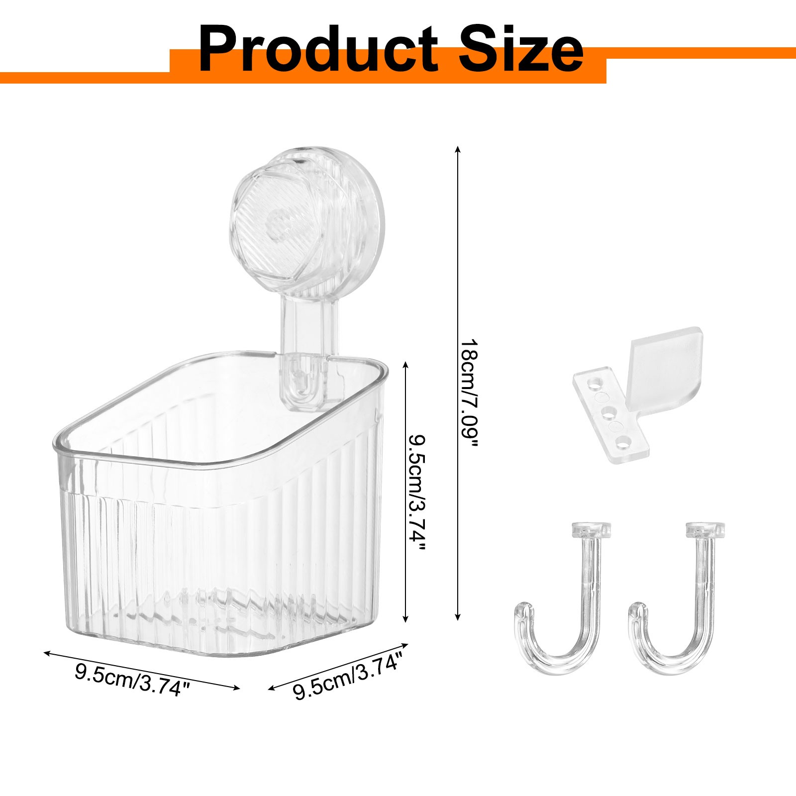 3.7" Suction Cup Shower Caddy Storage Organizer Shelf with Hooks Clear