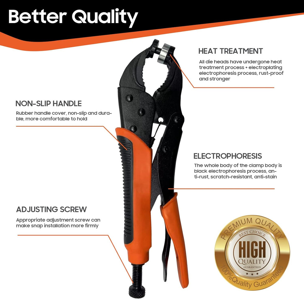 Heavy Duty Snap Fastener Tool Kit, Punching Function, Snap Button Tool with Adju