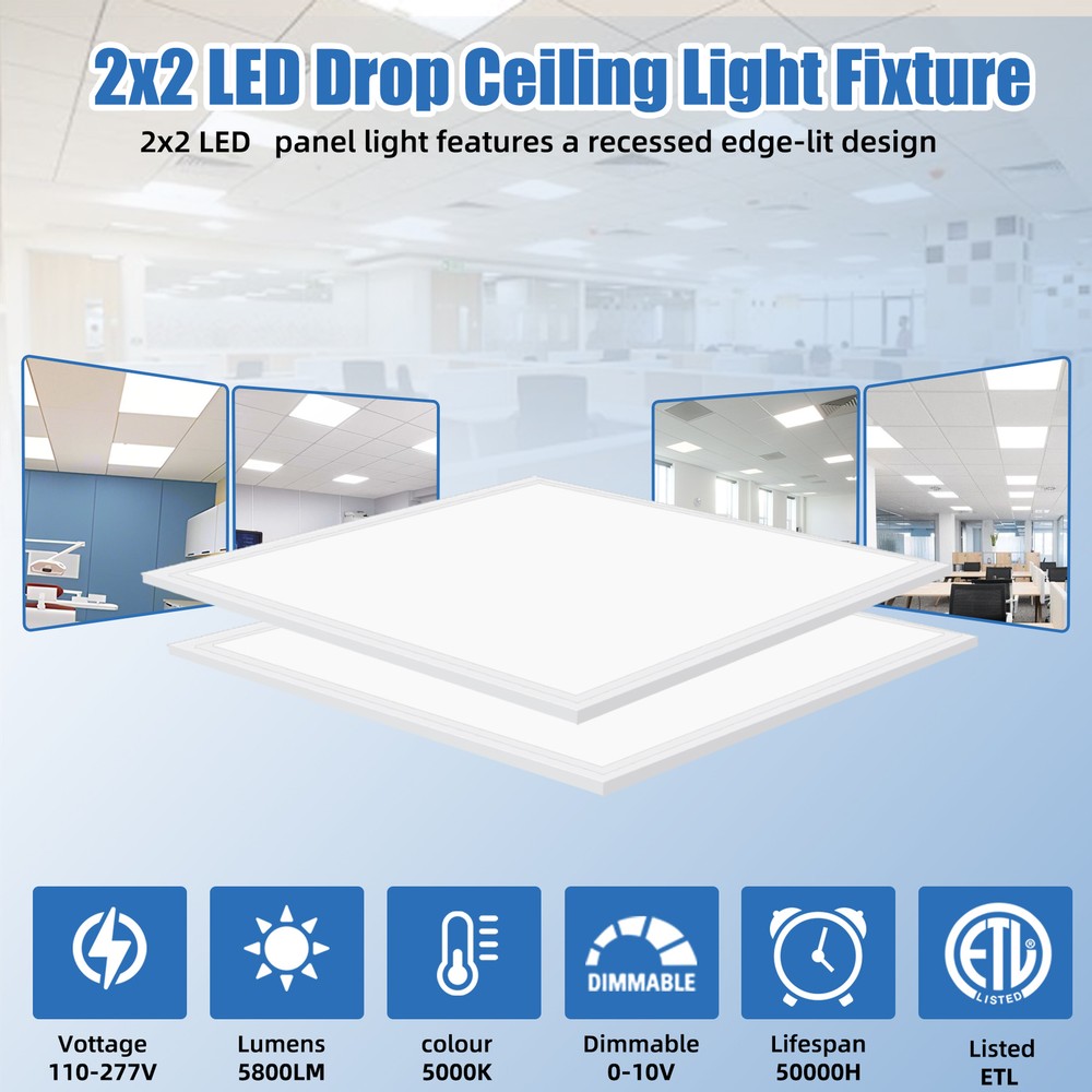 4 Pack 45W 2x2 Ft LED Flat Panel Light, Ultra Slim Recessed Drop Ceiling Lights